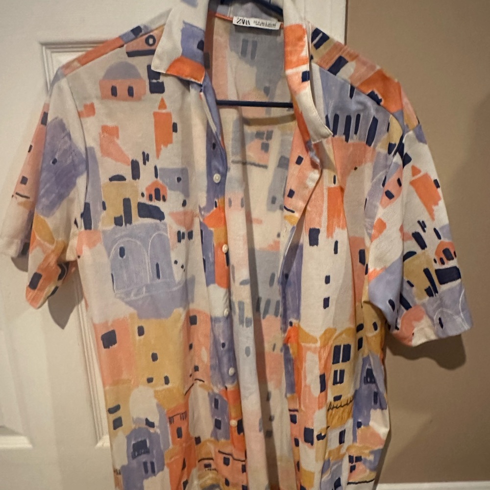 ZARA Colorful Abstract Button-Up Shirt